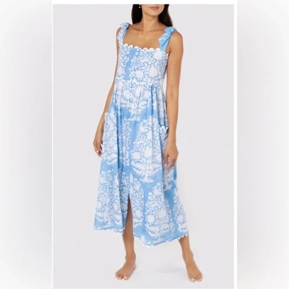 Juliet Dunn Printed Cotton Midi Dress with Bow